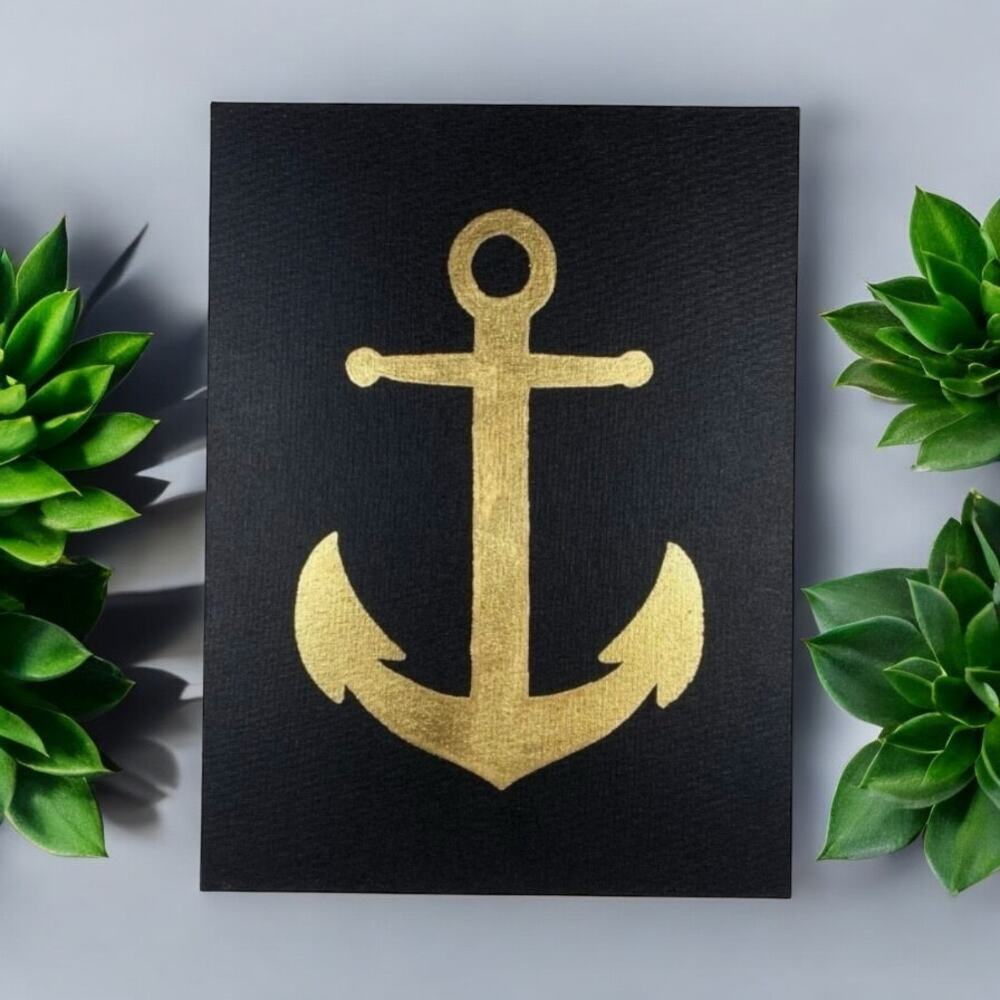 Gold Foil Wall Art 12''x16'' Black Canvas Unframed Panel New Handmade
